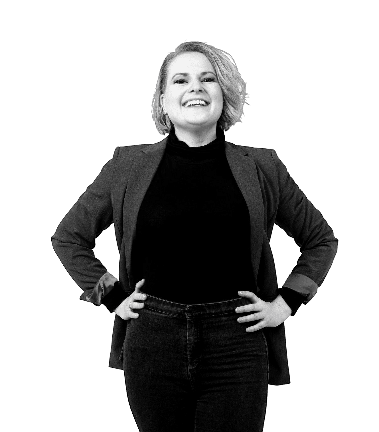 Portrait gyde balzer carstensen, standing up with arms resting on hip in power pose, cropped