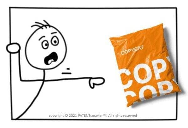 Stickman pointing at bag with copy label - looks unamused