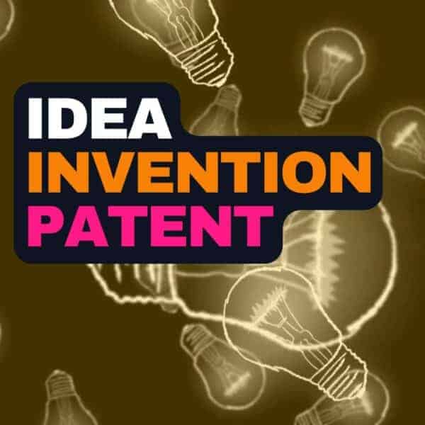 Text reading "IDEA INVENTION PATENT" on a background with illustrated lightbulbs.