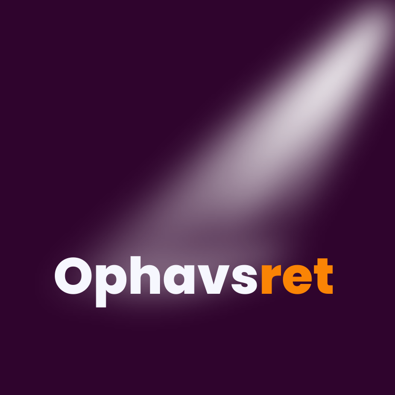 Ordet "ophavsret" med "ret" fremhævet i orange og en spotlight, der lyser på teksten mod en mørk baggrund.